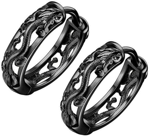 Punk Style Hollow Out Dragon Carved Unique Design Men Women Huggie Hoop Earrings